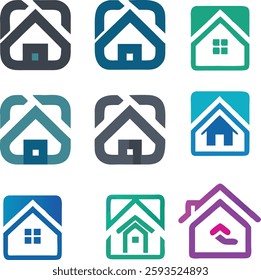 Home button icons set. Home page icon. Simple house symbols. Building icon. Vector illustration. Web home icon for apps and websites. Collection home icons. House symbol. 