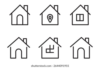 Home button icons set. Home page icon. Simple house symbols. Building icon. Vector illustration.