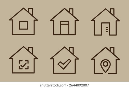 Home button icons set. Home page icon. Simple house symbols. Building icon. Vector illustration.