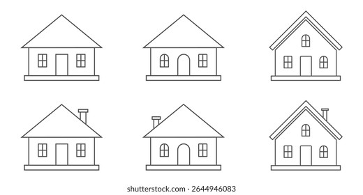 Home button icons set. Home page icon. Simple house symbols. Building icon. House and store Icon set. Main page pictogram in filled, thin line, outline and stroke style. set oh house and home icon. 