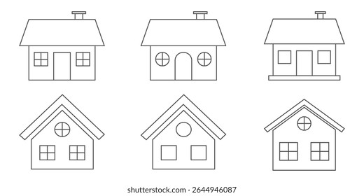 Home button icons set. Home page icon. Simple house symbols. Building icon. House and store Icon set. Main page pictogram in filled, thin line, outline and stroke style. set oh house and home icon. 
