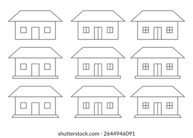 Home button icons set. Home page icon. Simple house symbols. Building icon. House and store Icon set. Main page pictogram in filled, thin line, outline and stroke style. set oh house and home icon. 