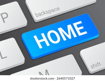 Home Button on Computer Keyboard with Blue Key and White Text for Website Interface or Internet Navigation Concept Illustration