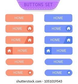 Home buttons set. Collection of web buttons. Vector illustration isolated on white background