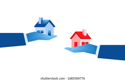 Home buying search house. Big hand choose best home illustration