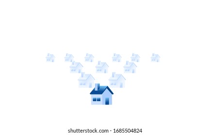 Home buying search house. Big hand choose best home illustration