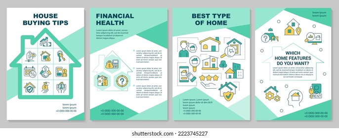 Home buying tips brochure template. Property value factors. Leaflet design with linear icons. Editable 4 vector layouts for presentation, annual reports. Arial-Black, Myriad Pro-Regular fonts used