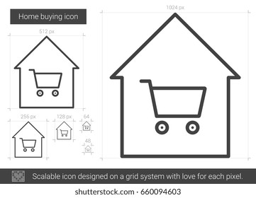 Home buying vector line icon isolated on white background. Home buying line icon for infographic, website or app. Scalable icon designed on a grid system.