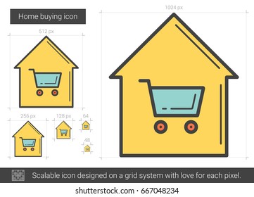 Home buying vector line icon isolated on white background. Home buying line icon for infographic, website or app. Scalable icon designed on a grid system.