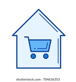 Home buying vector line icon isolated on white background. Home buying line icon for infographic, website or app. Blue icon designed on a grid system.