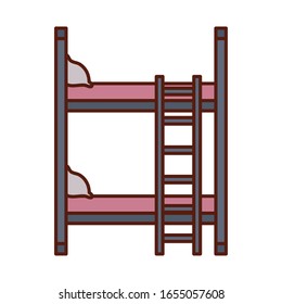 Home cabin bed line and fill style icon design, Bedroom room sleep relaxation rest hotel relax comfort and apartment theme Vector illustration
