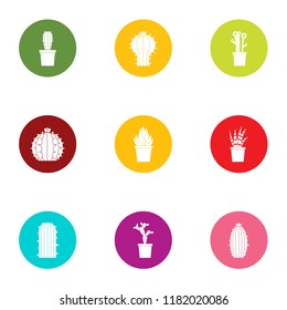 Home cactus icons set. Flat set of 9 home cactus vector icons for web isolated on white background