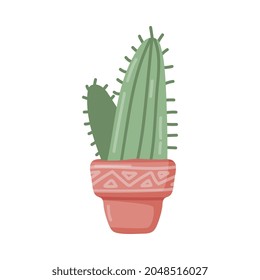 Home Cactus Plant in Pot as House Interior Decorative Object Vector Illustration