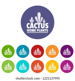Home cactus plants icons color set vector for any web design on white background