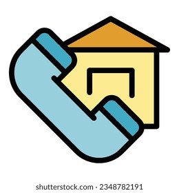 Home call icon outline vector. Online work. Computer stay color flat