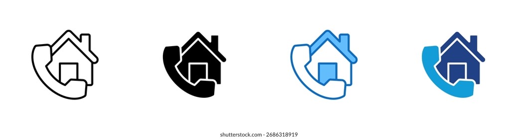 Vector de diseño de íconos de estilo múltiple: casa con un teléfono, que representa el contacto de la propiedad, la línea directa de bienes raíces o la consulta de vivienda