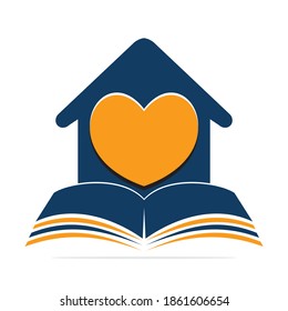 Home Care Education Center Logo Vector Design. Book, Heart and Home Combination for Safe Study.