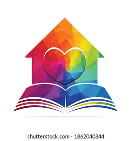 Home Care Education Center Logo Vector Design. Book, Heart and Home Combination for Safe Study.