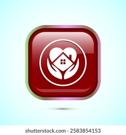 Home care icon design illustration, House care logo icon, Red color square button design