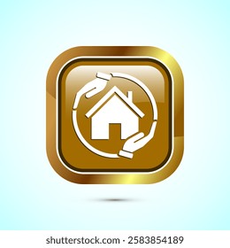 Home care icon design illustration, House care logo icon, Gold color square button design