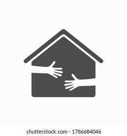 Icono de atención domiciliaria en estilo plano. Ilustración vectorial de la casa de abrazo de mano