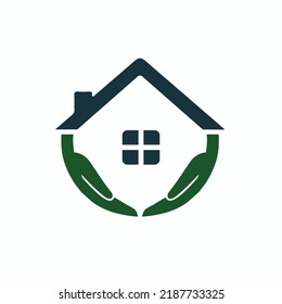 Home care icon in flat style. Hand hold house vector illustration on white isolated background. Building quality business concept.
