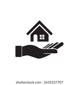 Home care icon in flat style. Hand hold house vector illustration on white isolated background. Building quality business concept.