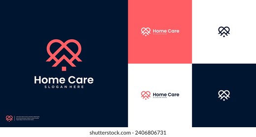 Home Care with line art style logo design inspiration