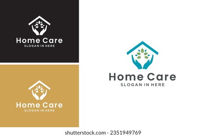 home care logo design with hand leaf vector template