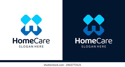 Home care logo design template. House building logo with a cross medical. Clinic house for the health care graphic icon symbol vector.