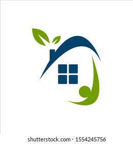 home care logo design vector. leaf hand and house symbol graphic concept
