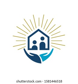 home care logo design vector. helping hand and house symbol graphic concept