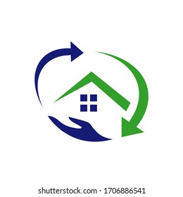 Design-Vektorillustration für Heimpflege-Logo. Hilfs-Hand-Haus-Symbolgrafie