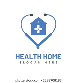 Home care logo design vector template on blue color.