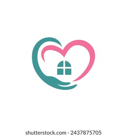 Diseño de logotipo de cuidado del hogar. Ilustración vectorial Cuidado del hogar de la belleza con la forma del amor.