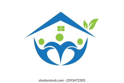 home care logo design vector illustration 3 human house icon