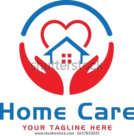Home Care Logo Hands Protecting House with Heart Symbol