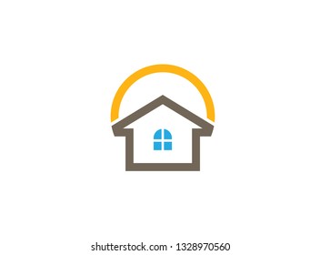 Home care logo with houses and big sun for logo design