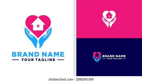 HOME CARE LOGO LOVE NEGATIVE SPACE HAND EDITABLE