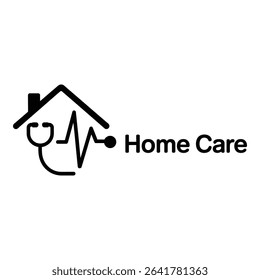 Home care logo with stethoscope and heartbeat isolated on white background