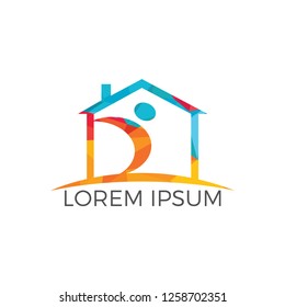 Home care logo vector logo design. Vector man and house logo concept. 