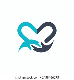 home care physiotherapy icon, heart holding hands - logo - Vetorial