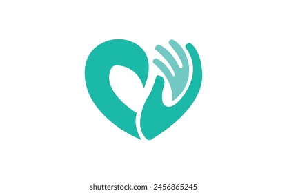 home care physiotherapy icon, heart holding hands - logo - Vetorial