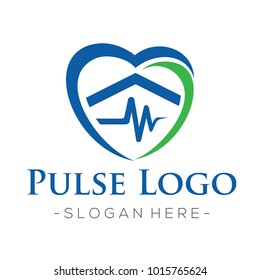 Home Care And Pulse Heart Logo Vector