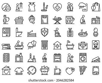 Home care services icons set outline vector. Old senior. Nurse people