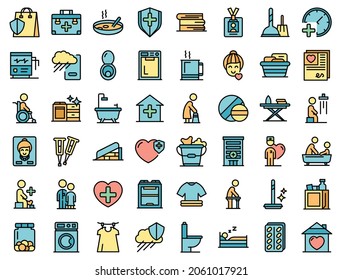 Home care services icons set outline vector. Old senior. Nurse people