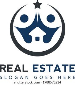 HOME CARE WITH STAR AND MOON LOGO AND ICON DESIGN