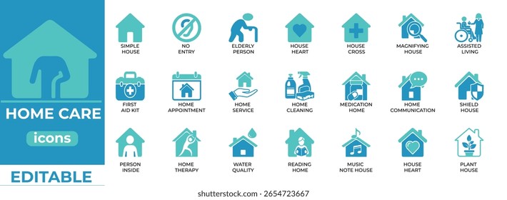 Home care vector icons for healthcare, seniors, and nursing services