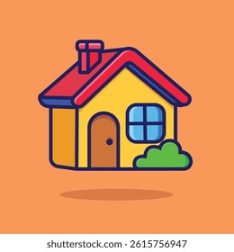 Home Cartoon Illustration. Vector Icon Flat Cartoon Style. Cheerful Colors. Bold Outline.
