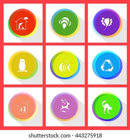 home cat, bee, bird, owl, fish, killer whale as recycling symbol, home dog, deer. Animal set. Internet template. Vector icons.